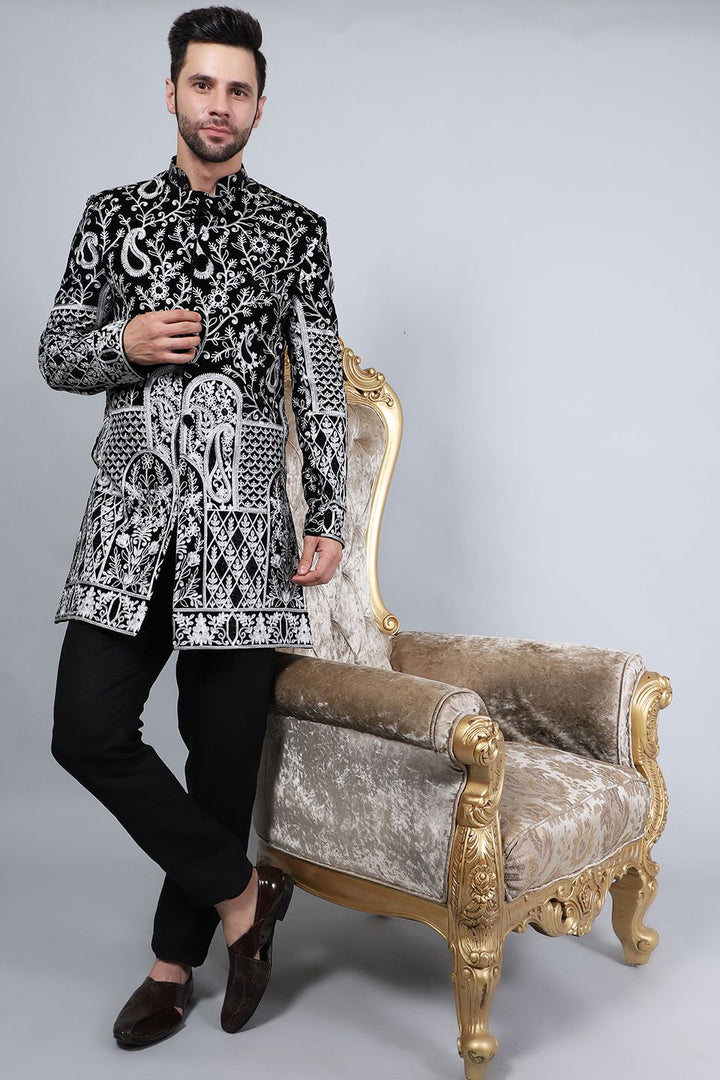 Embroidered Velvet Black Blazer