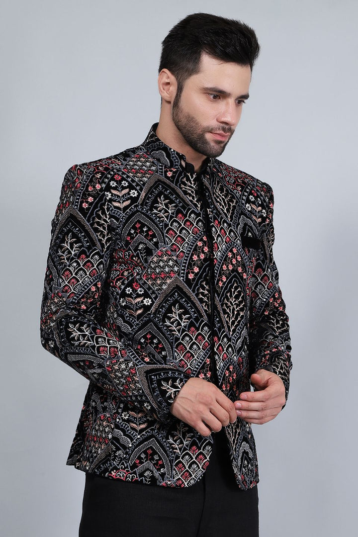 Embroidered Velvet Black Blazer