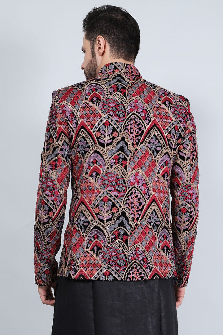 Embroidered Velvet Red Blazer