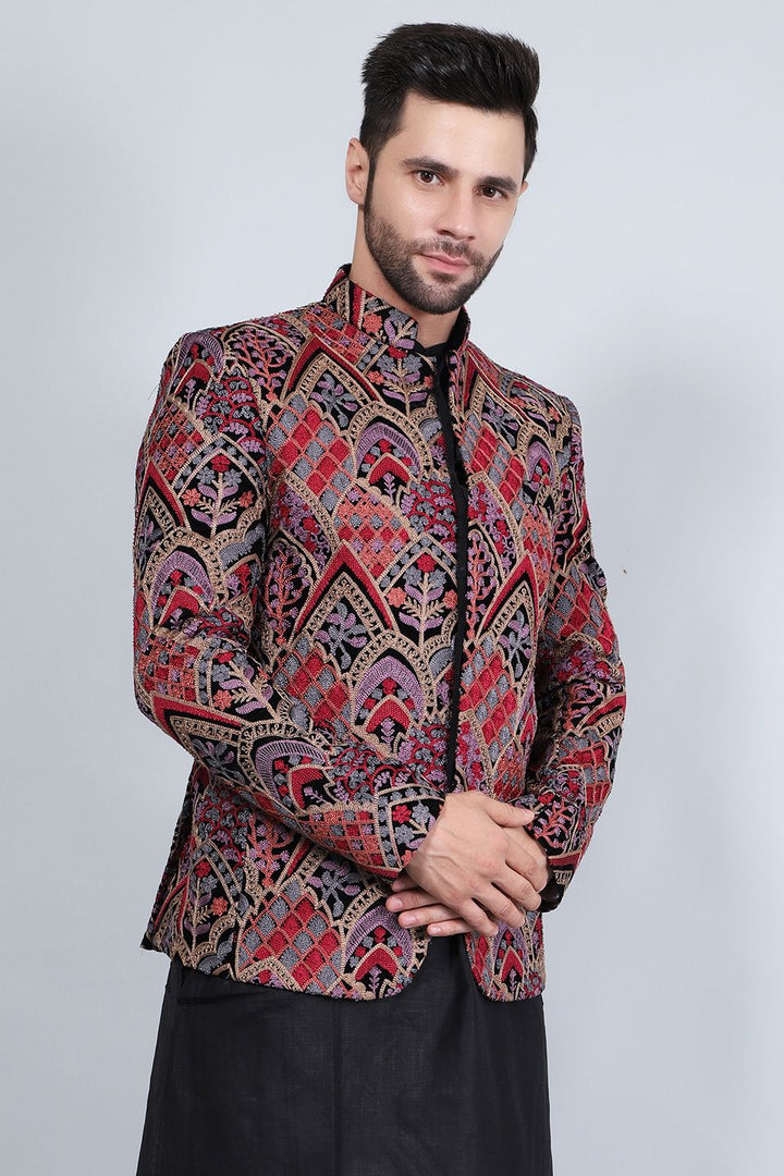 Embroidered Velvet Red Blazer