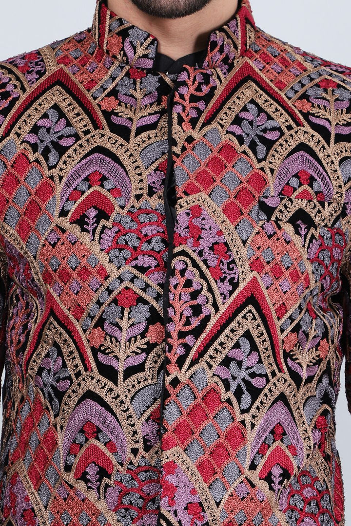Embroidered Velvet Red Blazer