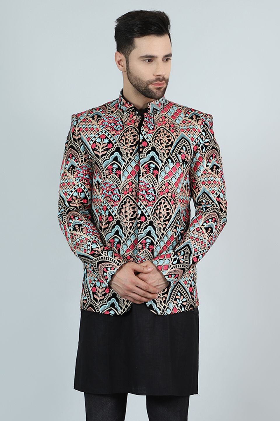 Embroidered Velvet Multicolored Bandhgala
