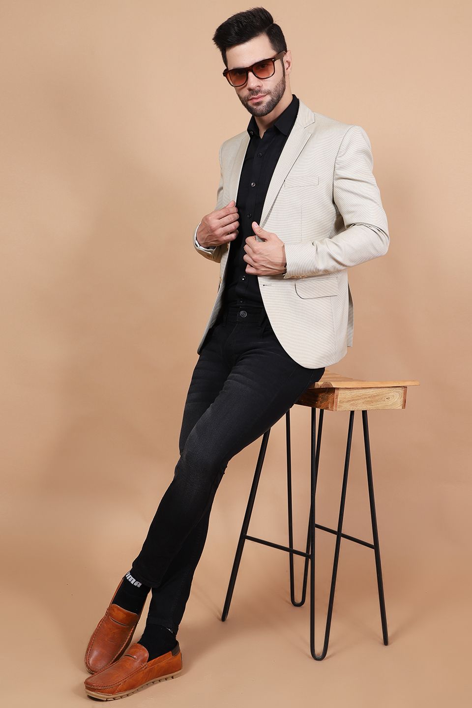 Polyester Cotton Beige Blazer