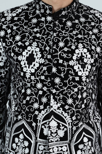 Embroidered Velvet Black Bandhgala