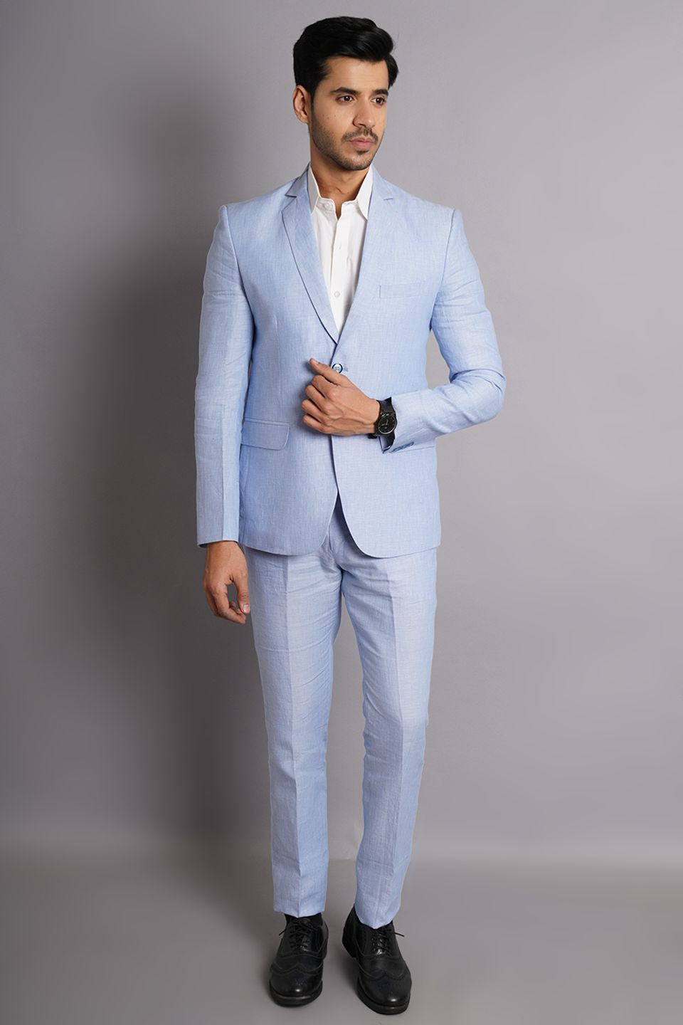 Pure Linen Sky Blue  Suit