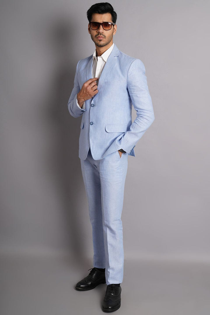 Pure Linen Sky Blue  Suit