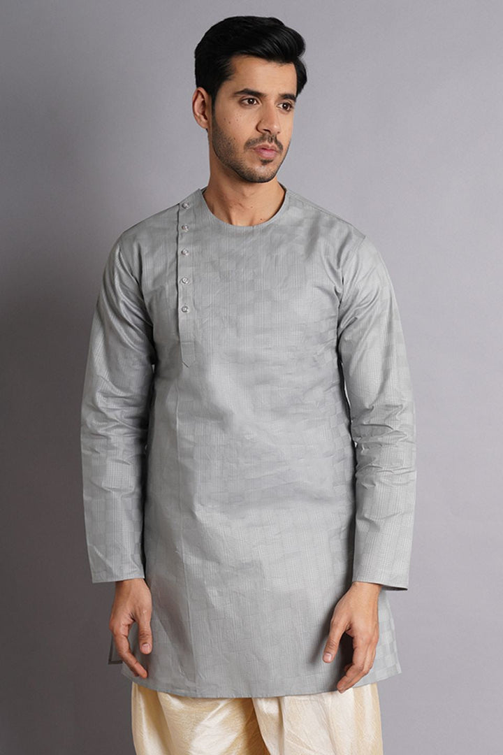 Cotton Grey Solid Kurta Dhoti