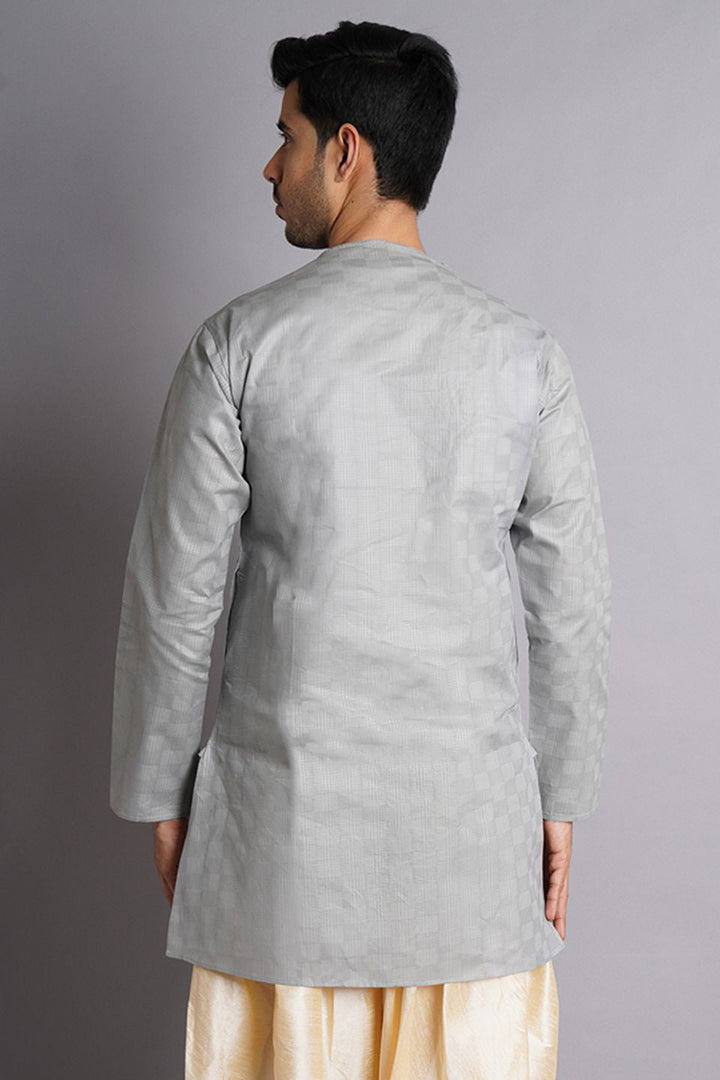 Cotton Grey Solid Kurta Dhoti