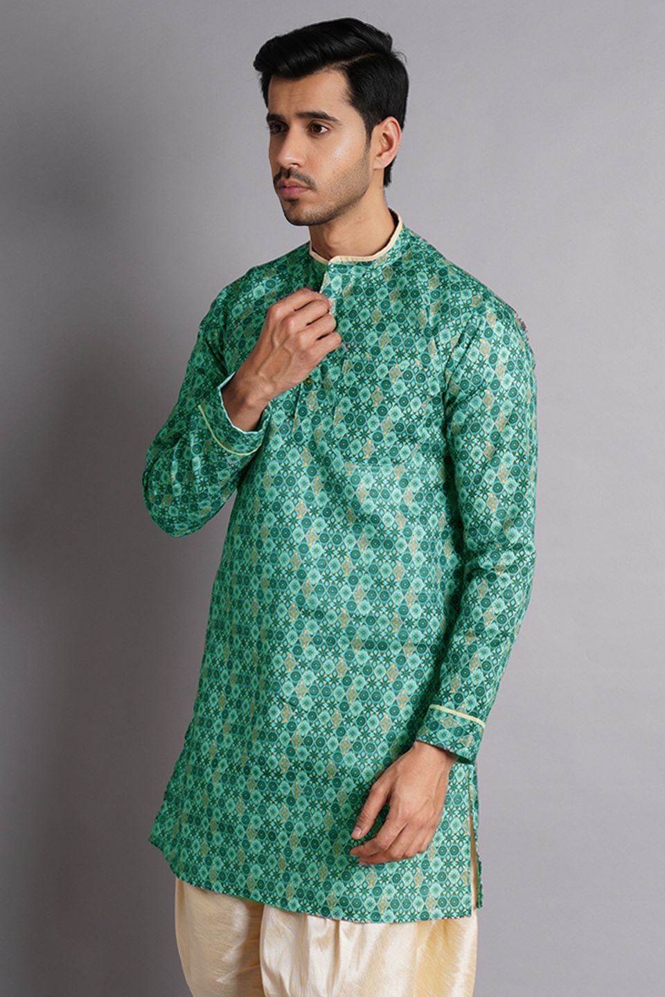 Cotton Silk Multicolored Printed Kurta Dhoti