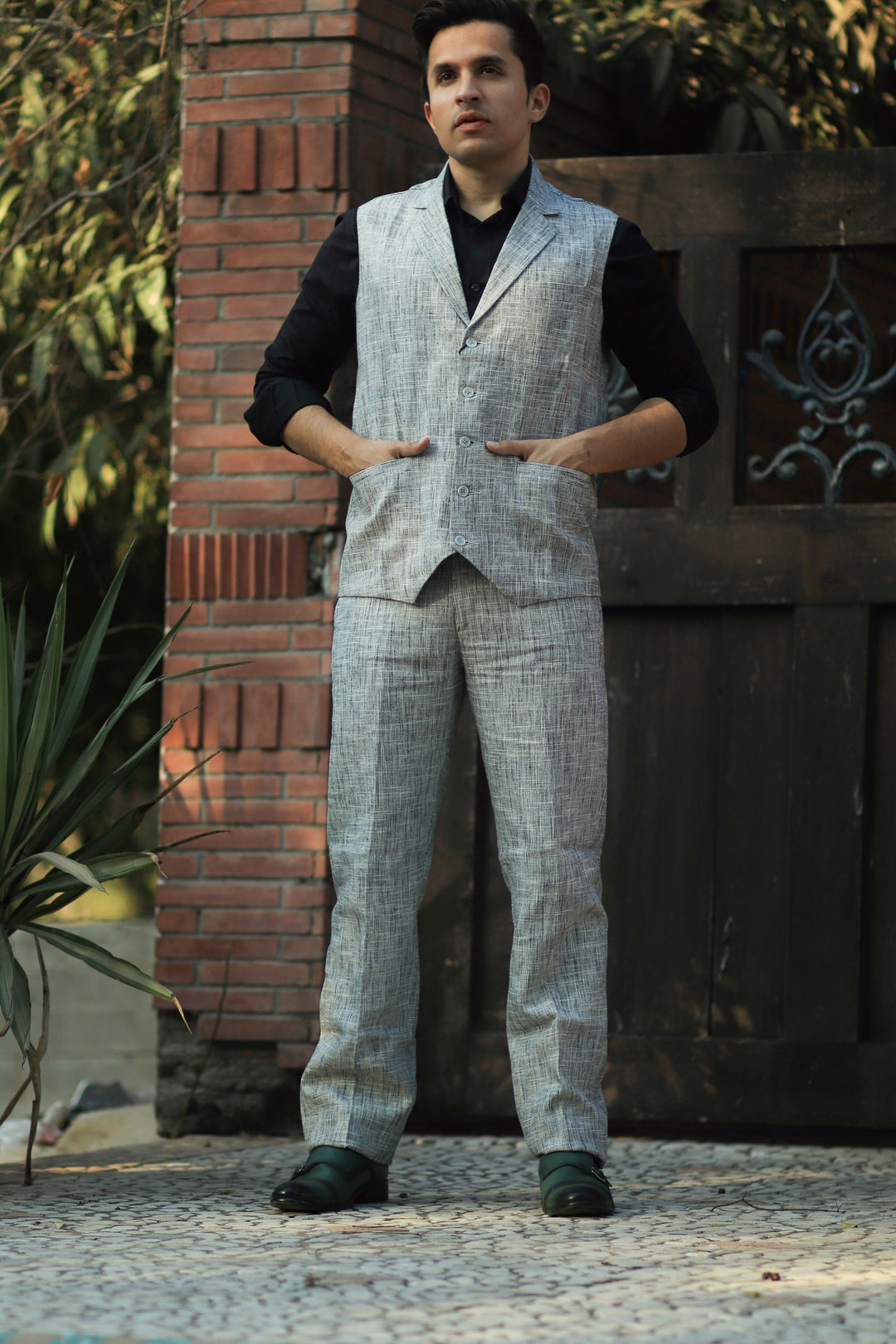 Linen Silver Vest and Trouser Set