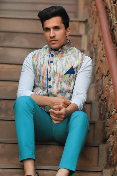 Rayon Fabric MulticolouRed Modi Nehru Jacket