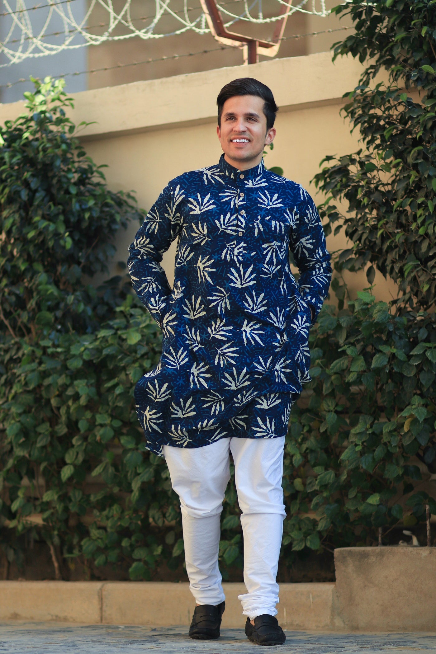 100% Jaipur Cotton Blue Long Indian Kurta