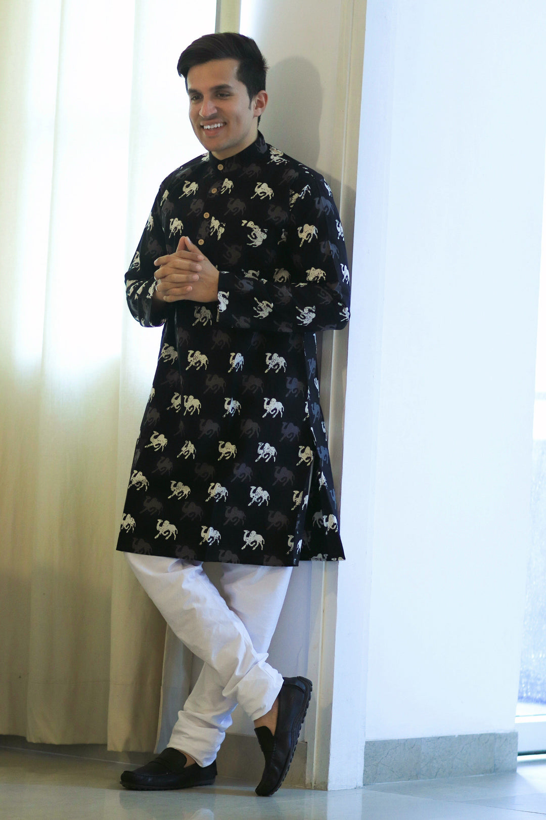 100% Jaipur Cotton Black  Long Indian Kurta