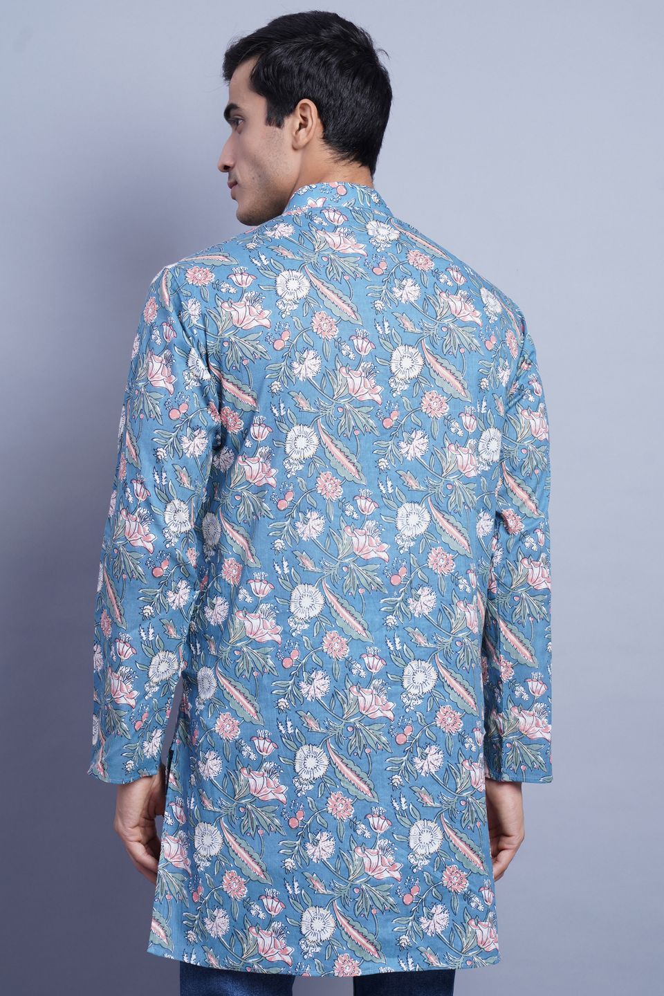 Wintage Men's Jaipur Cotton Tropical Hawaiian Batik Casual Kurta: Blue