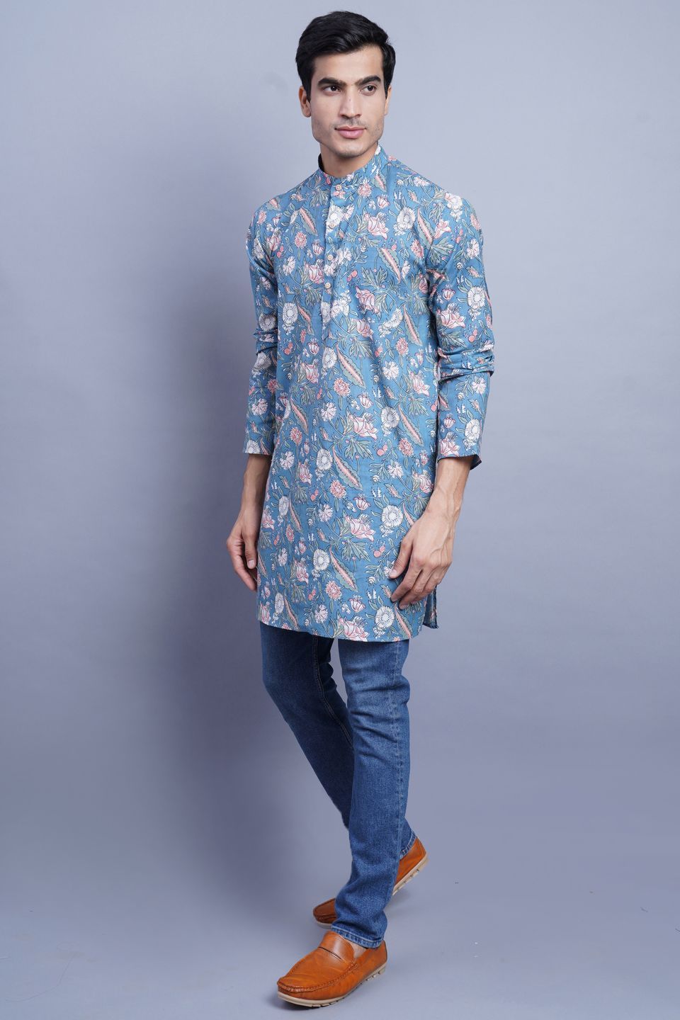 Jaipur 100% Cotton Blue Floral Kurta