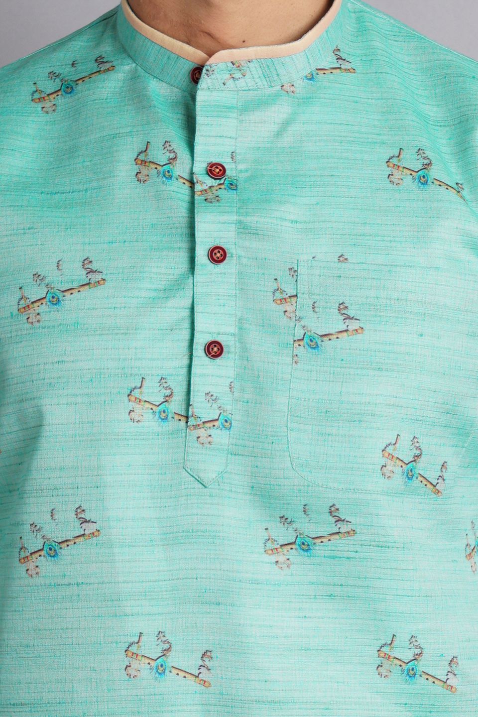 Cotton Silk Green Printed Kurta Dhoti