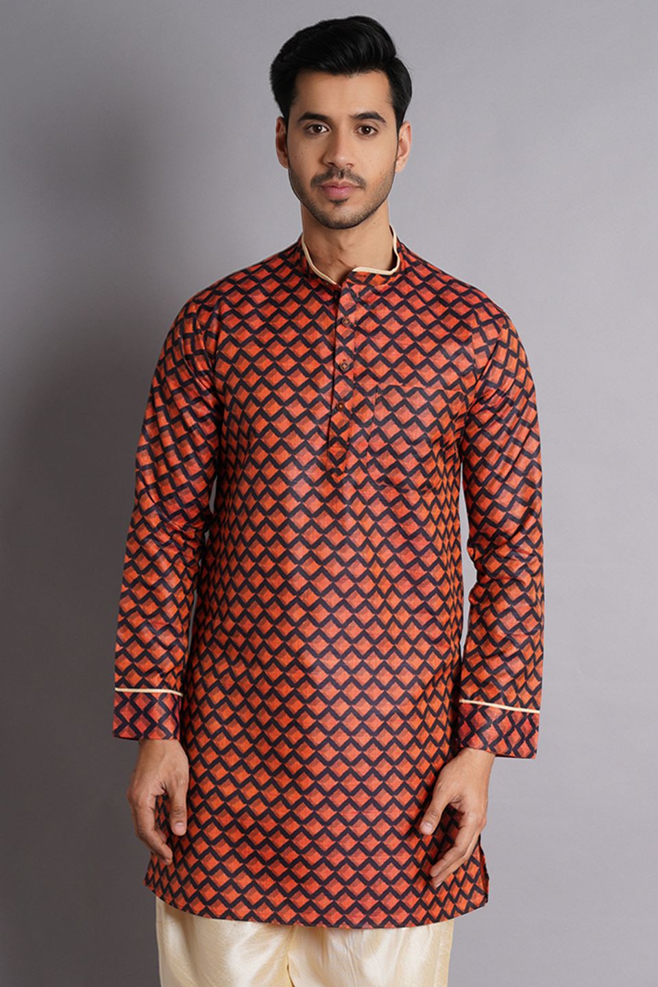 Cotton Silk Multicolored Printed Kurta Dhoti