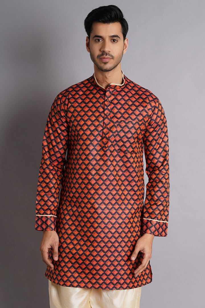 Cotton Silk Multicolored Printed Kurta Dhoti