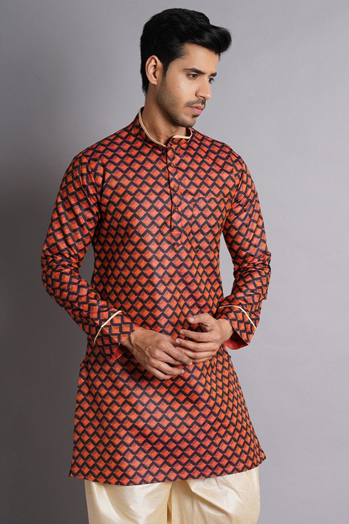 Cotton Silk Multicolored Printed Kurta Dhoti