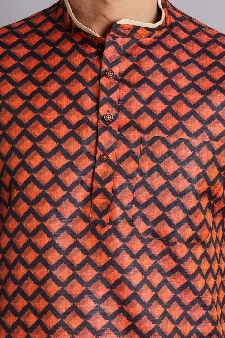 Cotton Silk Multicolored Printed Kurta Dhoti