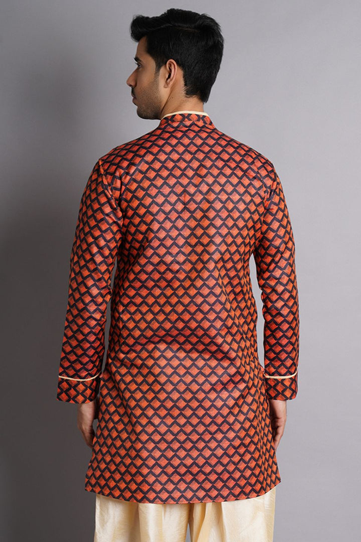 Cotton Silk Multicolored Printed Kurta Dhoti