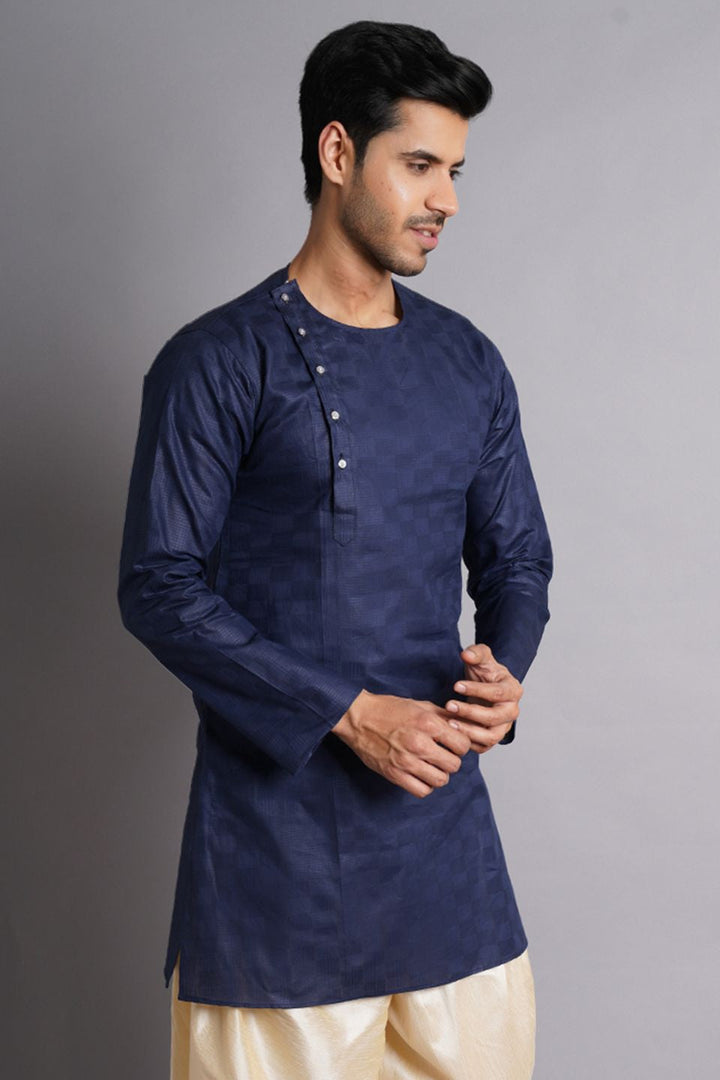 Cotton Navy Blue Solid Kurta Dhoti