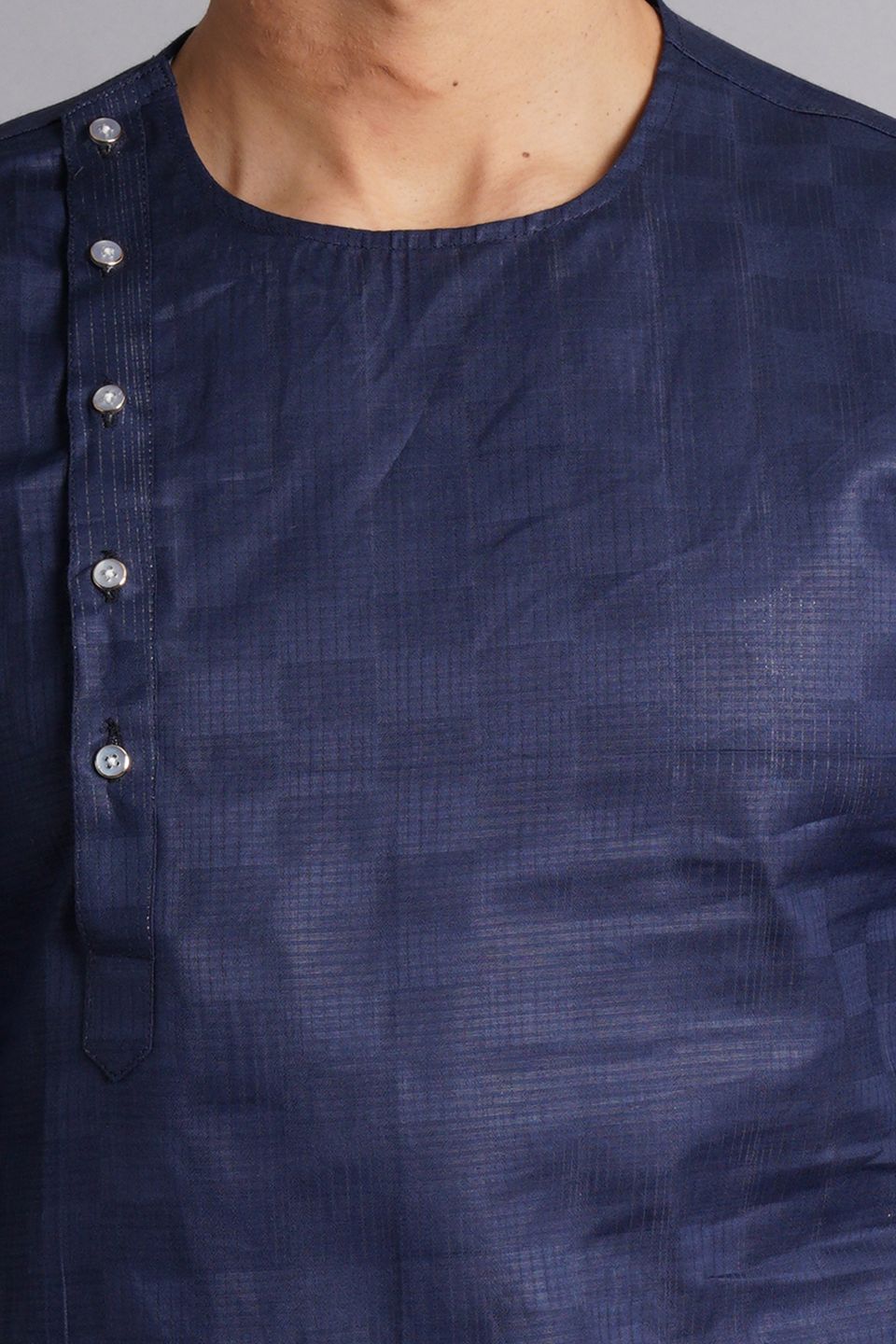 Cotton Navy Blue Solid Kurta Dhoti