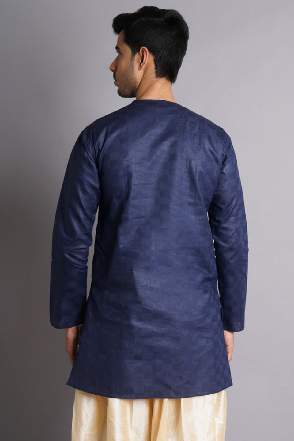 Cotton Navy Blue Solid Kurta Dhoti