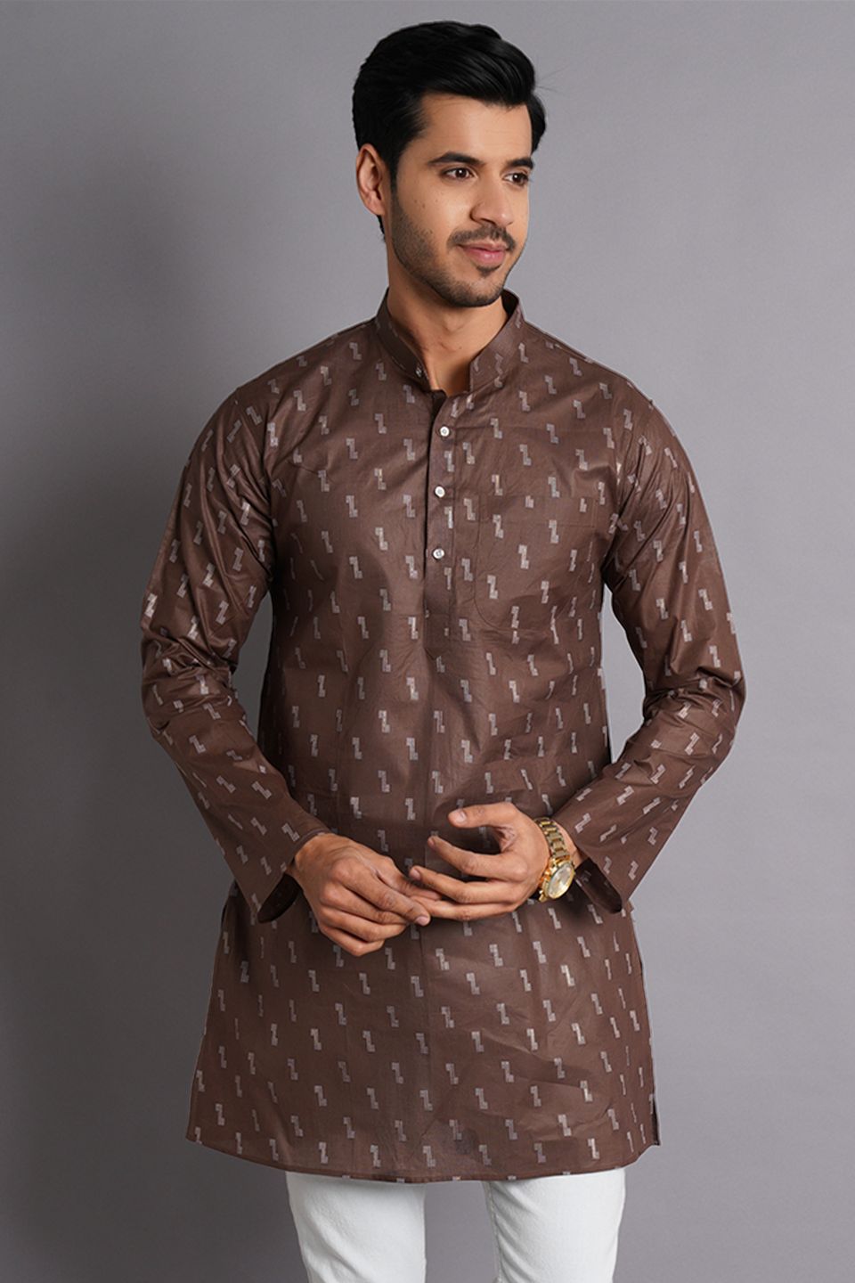 Cotton Brown Printed Kurta