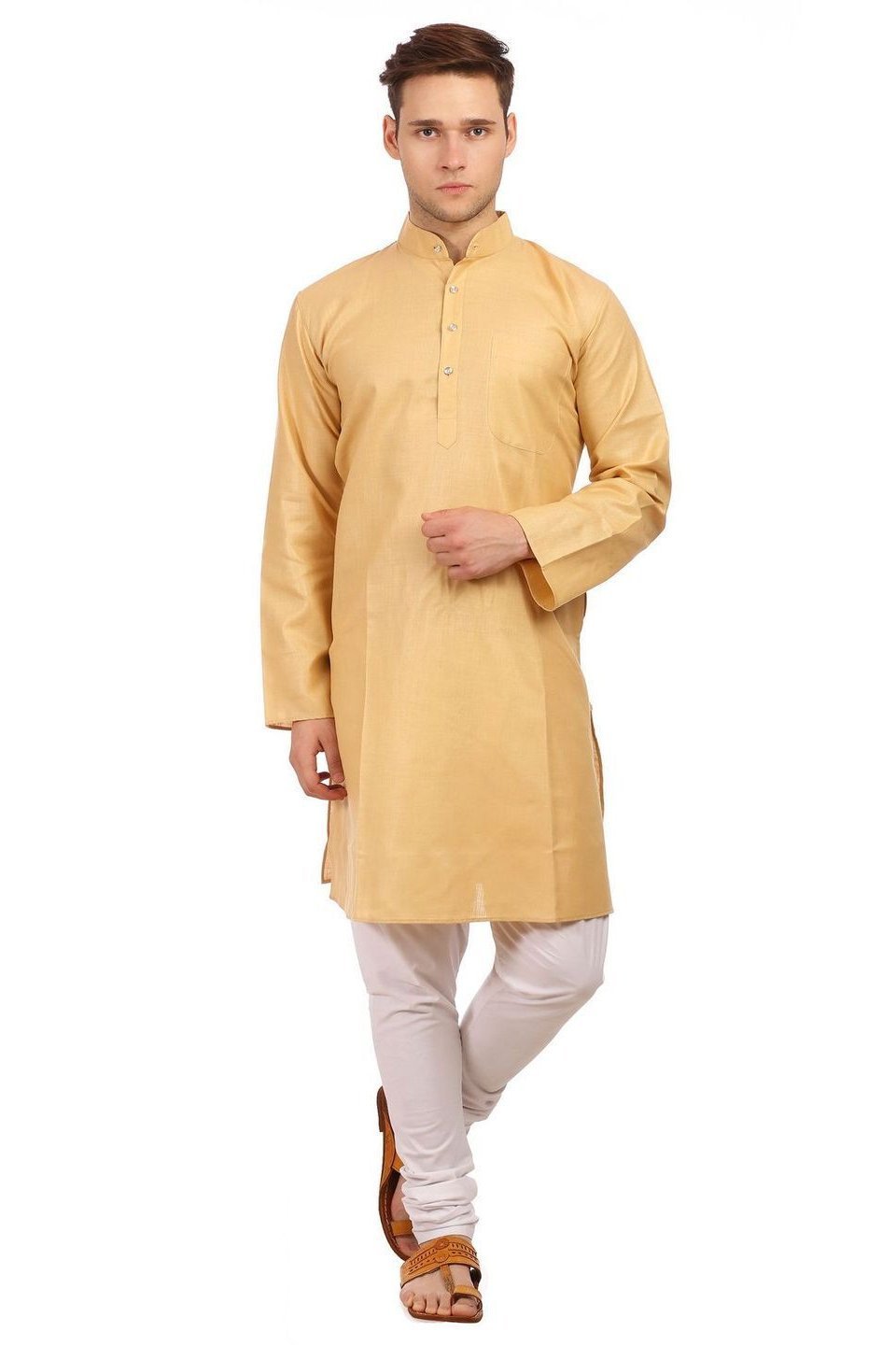 Cotton Silk Beige Kurta Pyjama