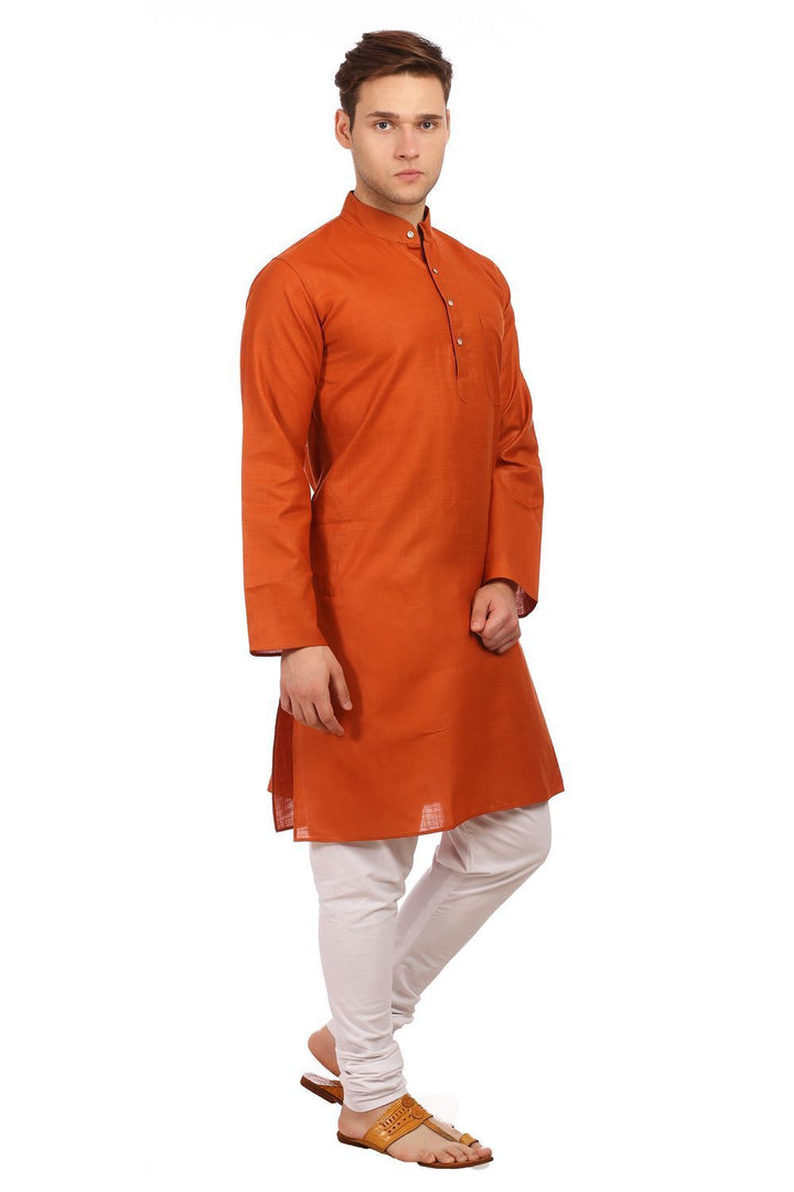 Cotton Silk Red Kurta Pyjama