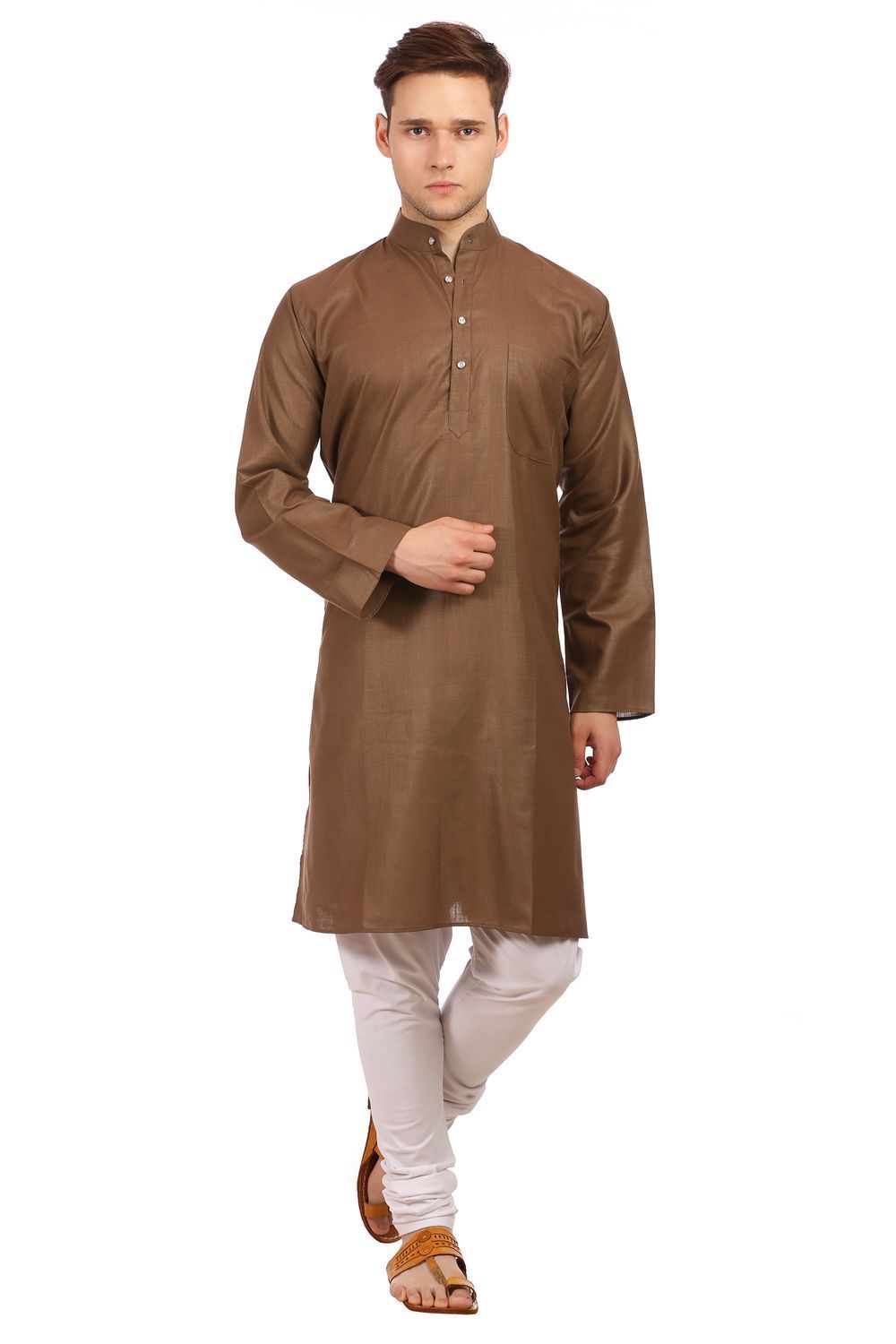 Cotton Silk Brown Kurta Pyjama