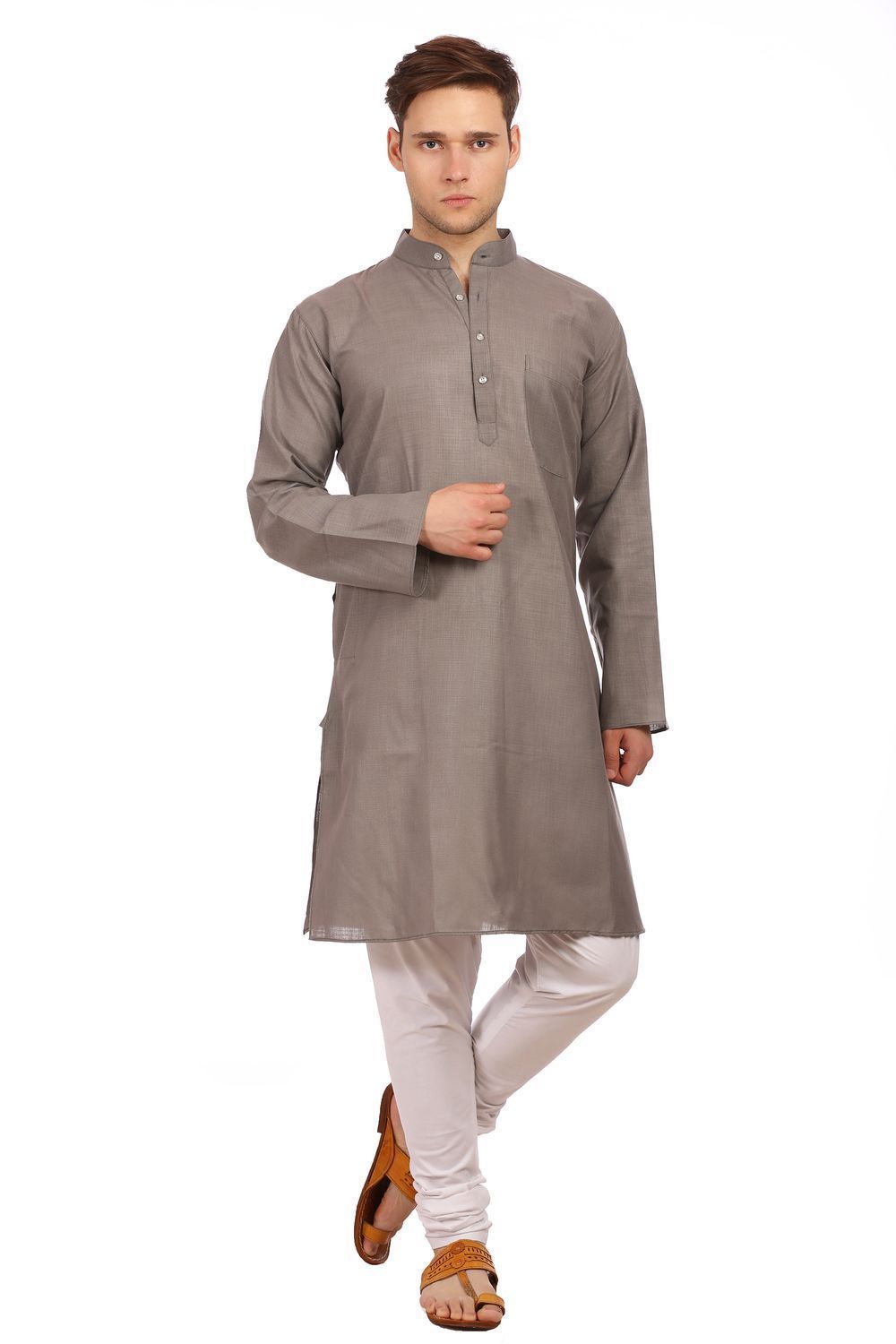 Cotton Silk Grey Kurta Pyjama