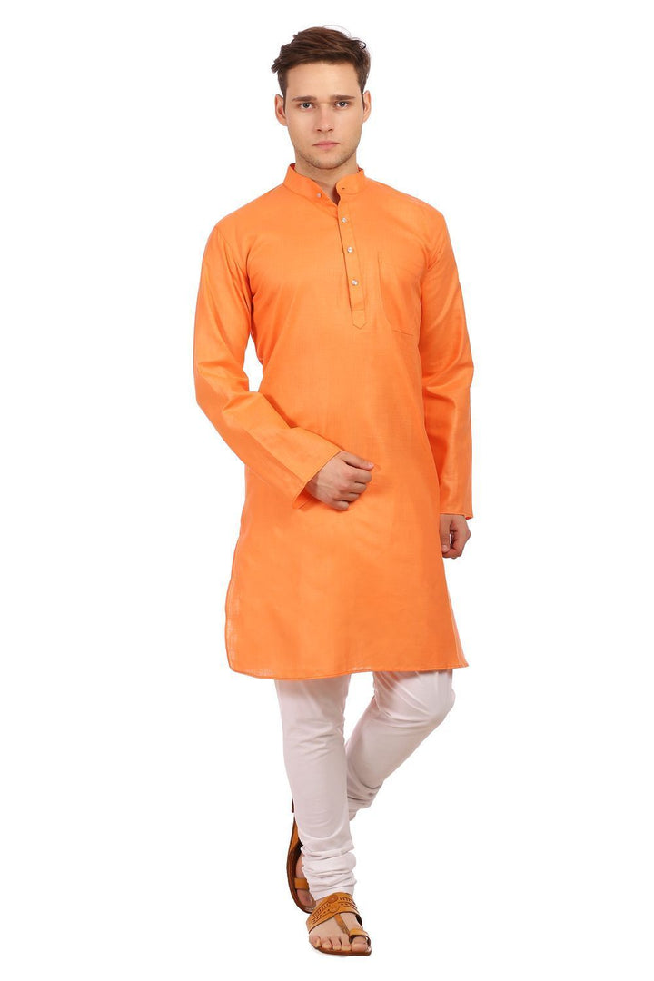 Cotton Silk Orange Kurta Pyjama