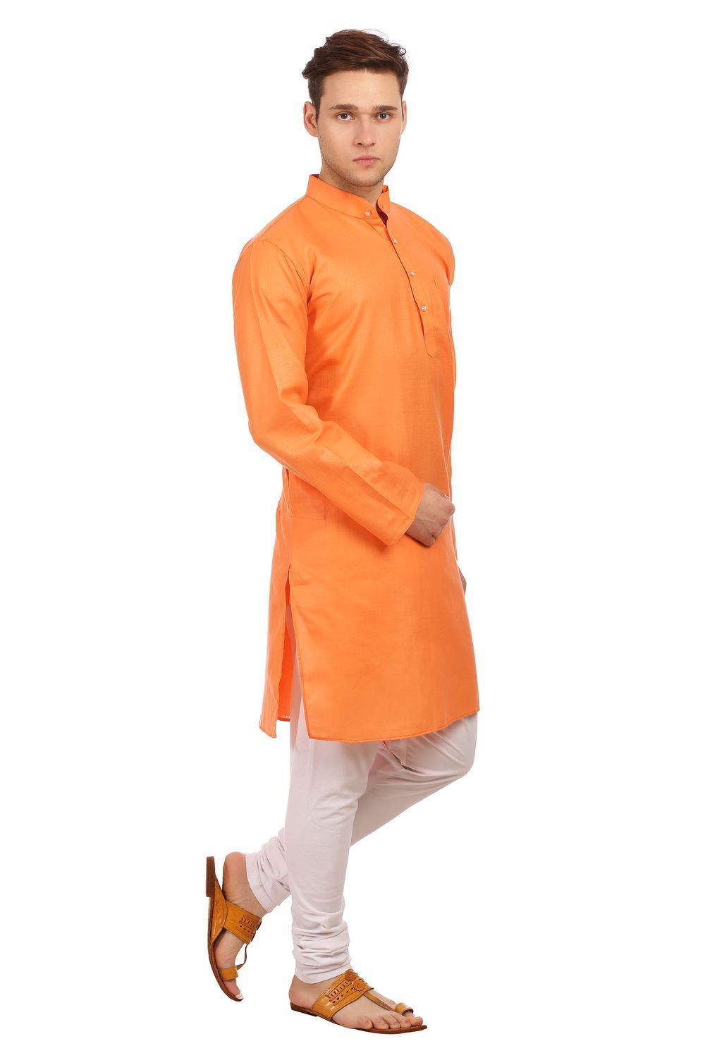 Cotton Silk Orange Kurta Pyjama
