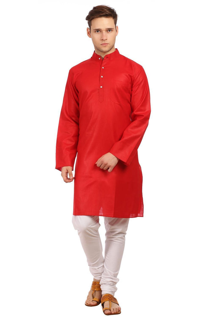 Cotton Silk Red Kurta Pyjama