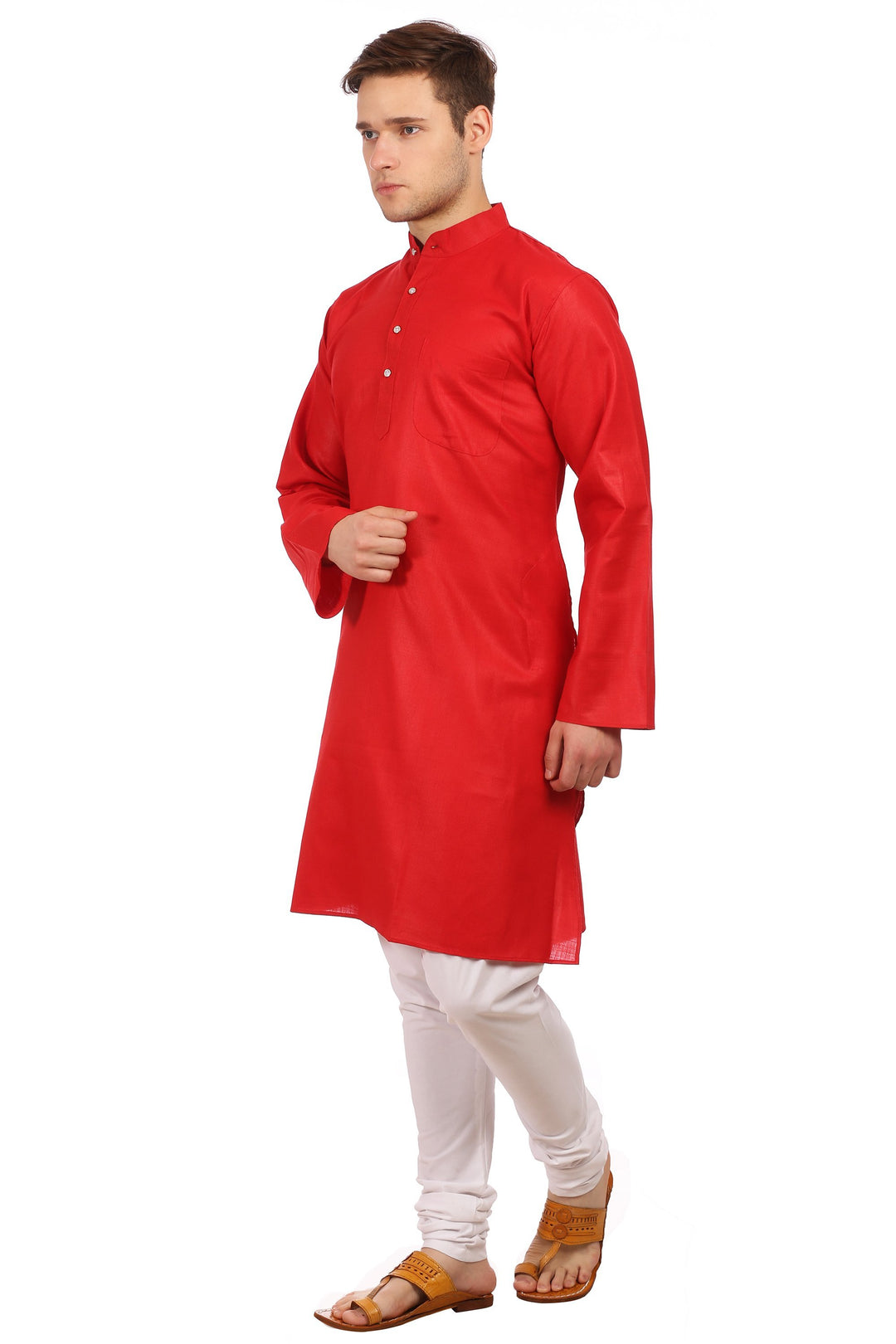 Cotton Silk Red Kurta Pyjama