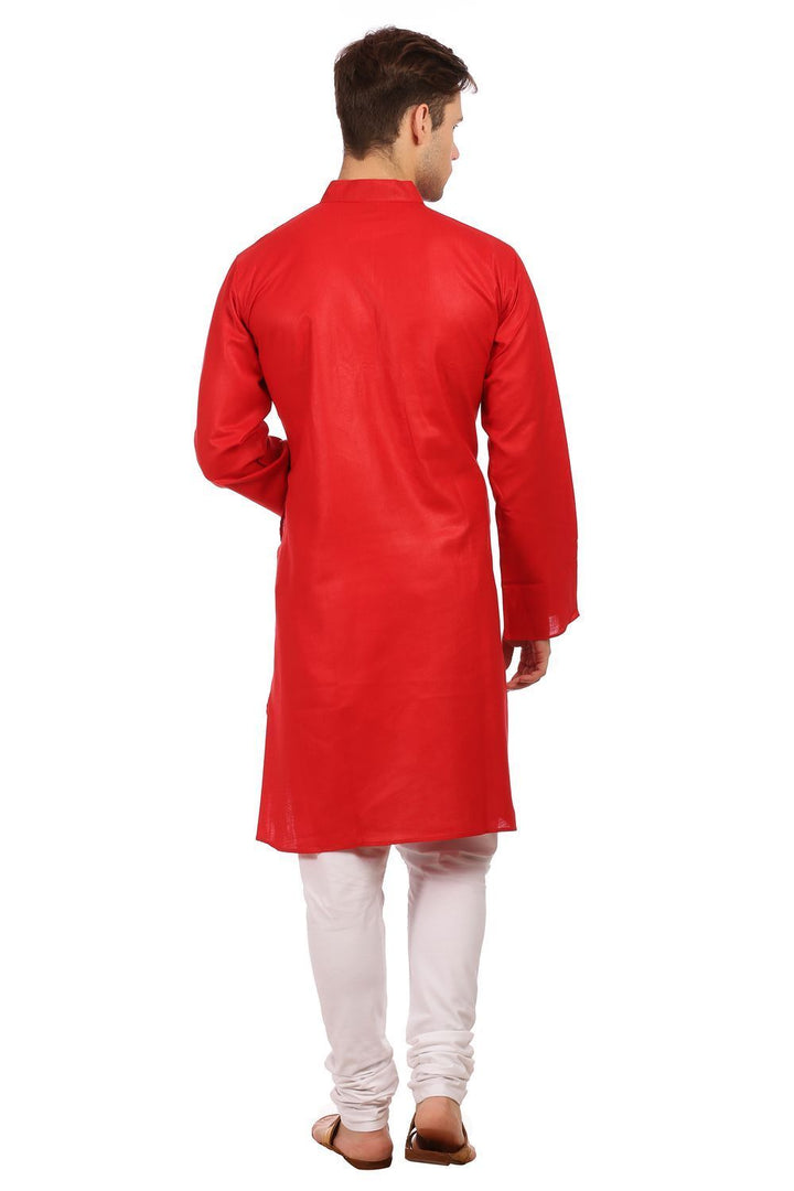 Cotton Silk Red Kurta Pyjama