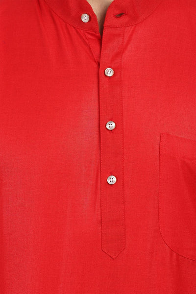 Cotton Silk Red Kurta Pyjama