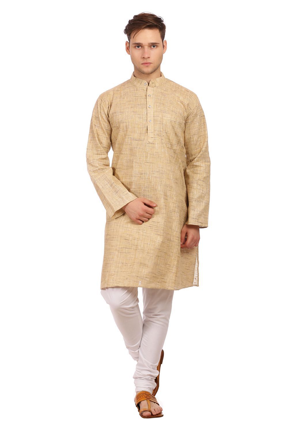 Matka Silk and Linen Blend Gold Kurta Pyjama