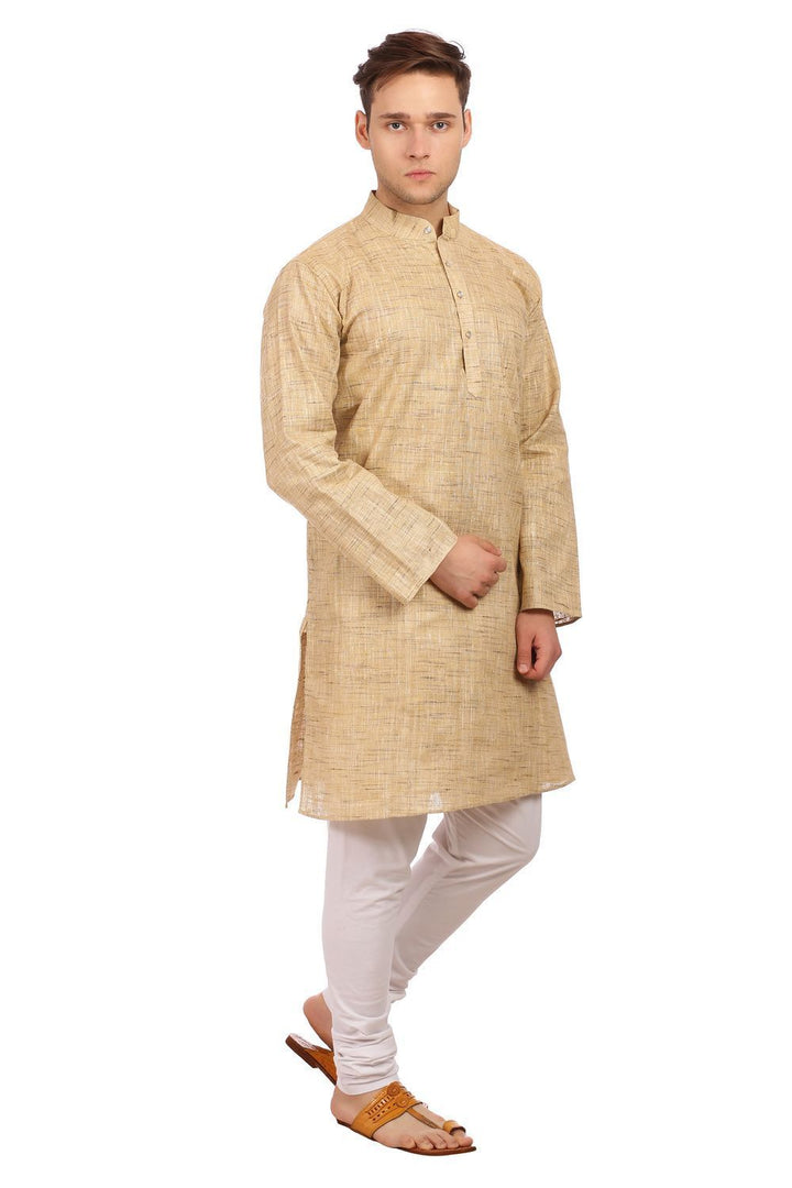 Matka Silk and Linen Blend Gold Kurta Pyjama