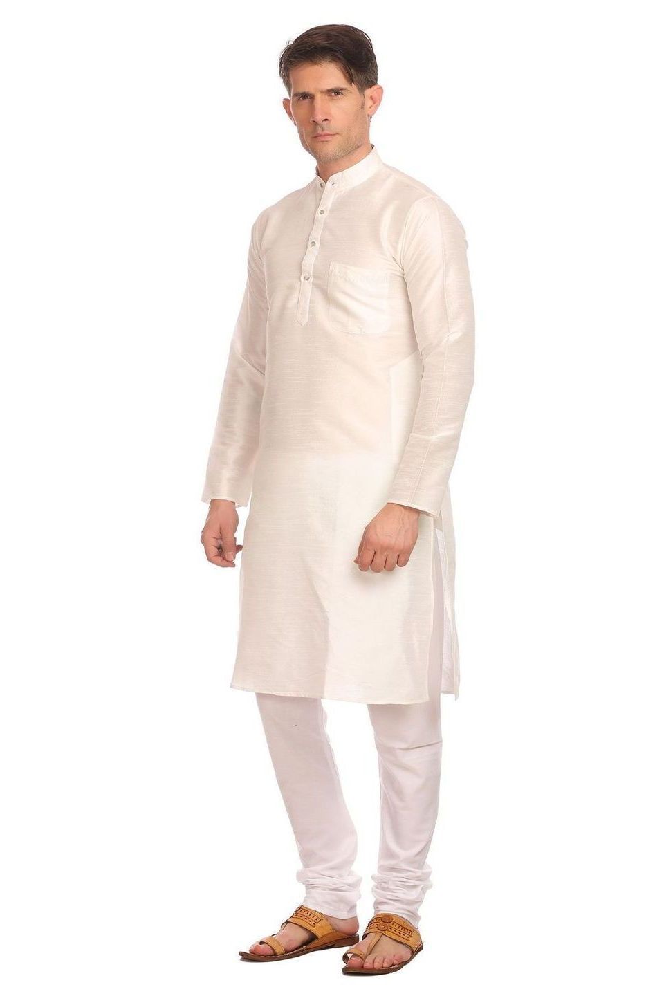 Banarasi Art Silk White Kurta Pyjama