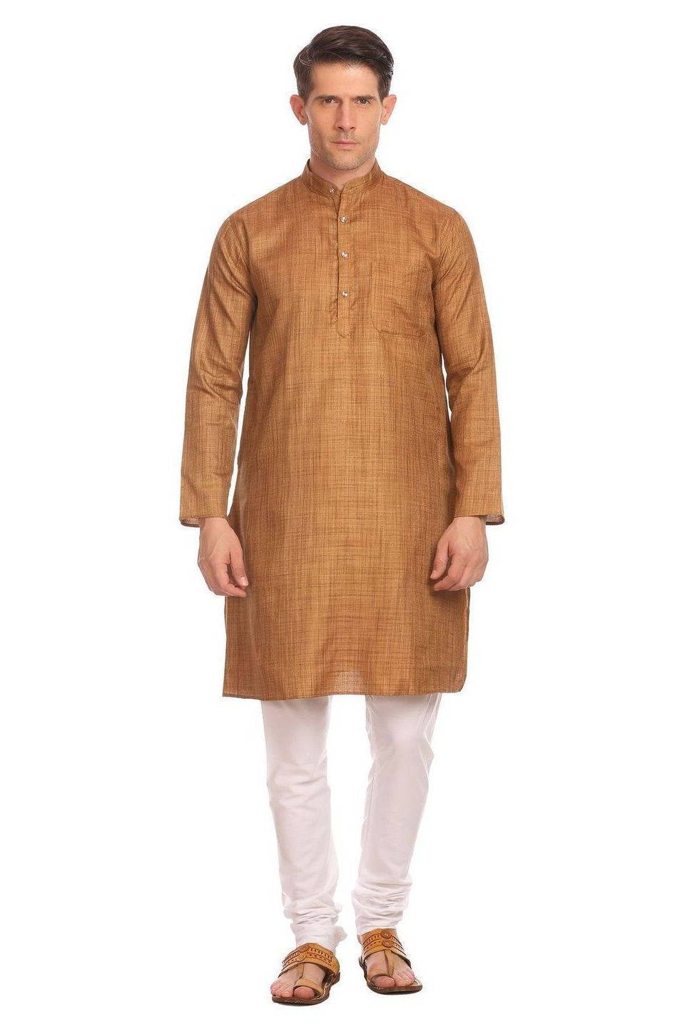Poly-Cotton Brown Kurta Pyjama