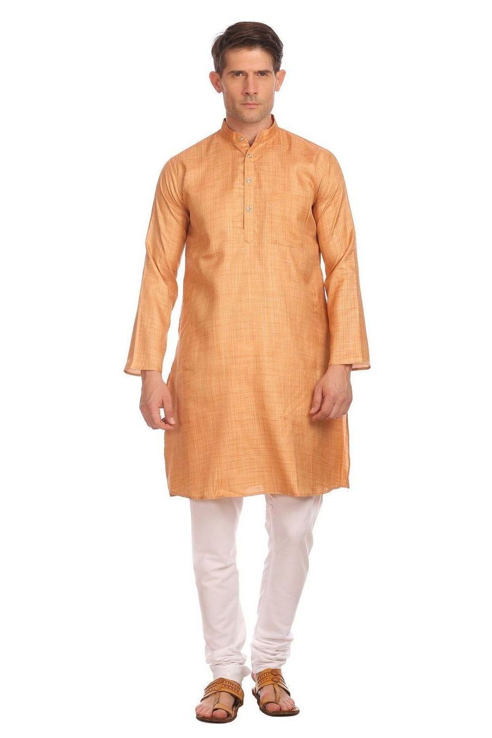 Poly-Cotton Orange Kurta Pyjama