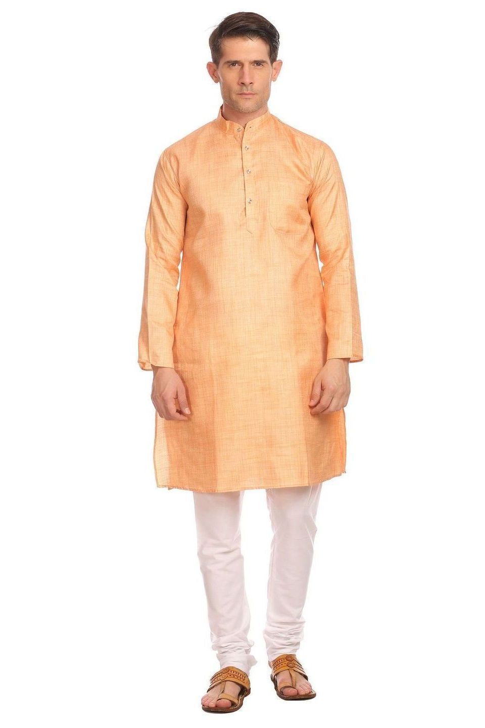 Poly-Cotton Orange Kurta Pyjama