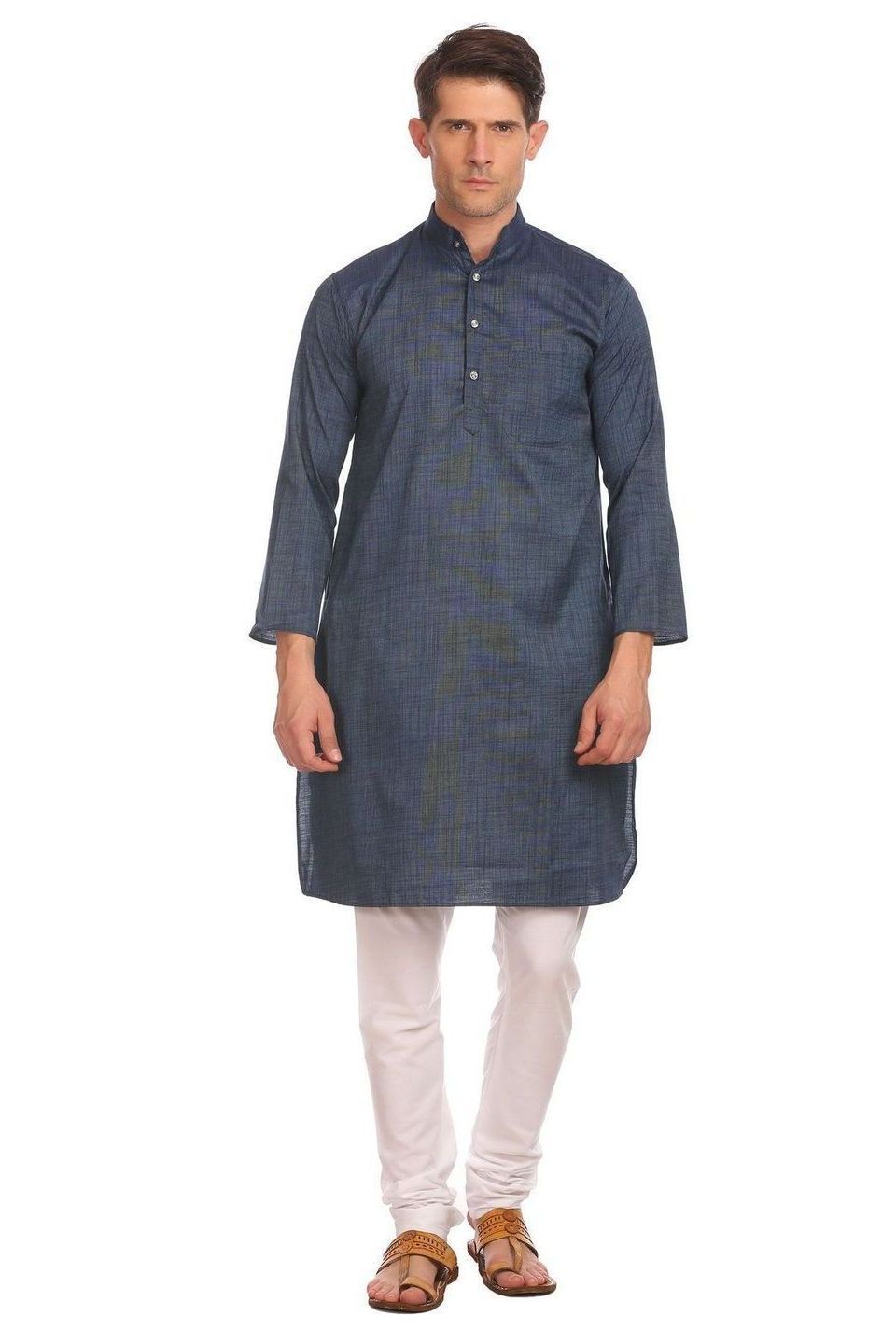 Handloom Poly-Cotton Blue Kurta Pyjama