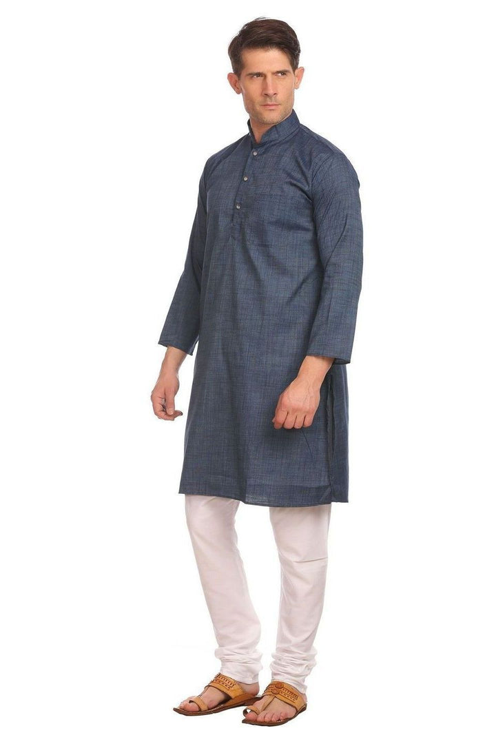 Handloom Poly-Cotton Blue Kurta Pyjama