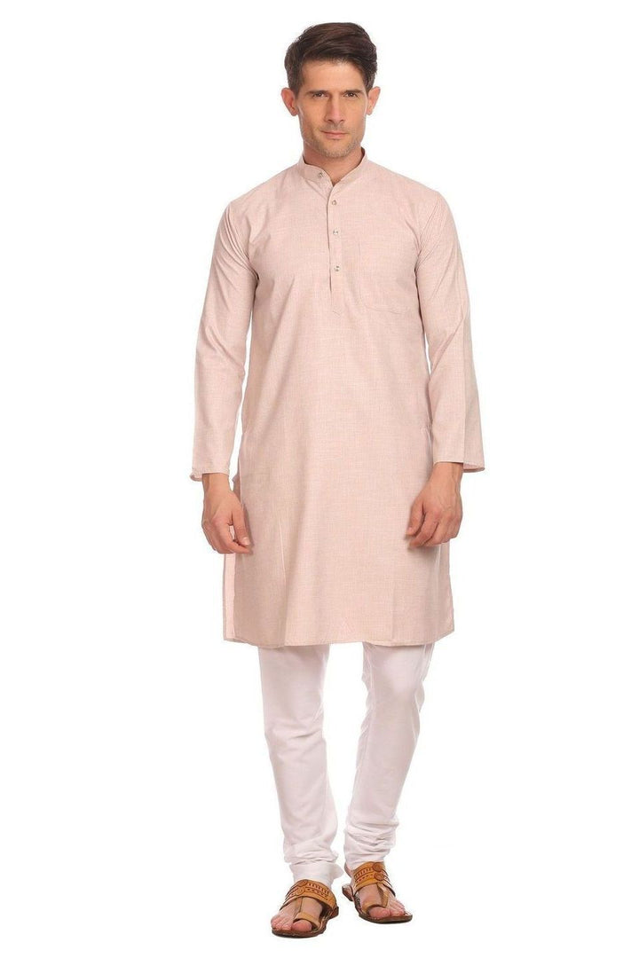 Poly-Cotton Linen Beige Kurta Pyjama