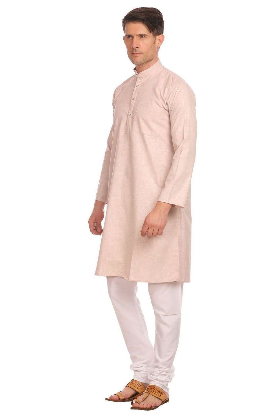 Poly-Cotton Linen Beige Kurta Pyjama