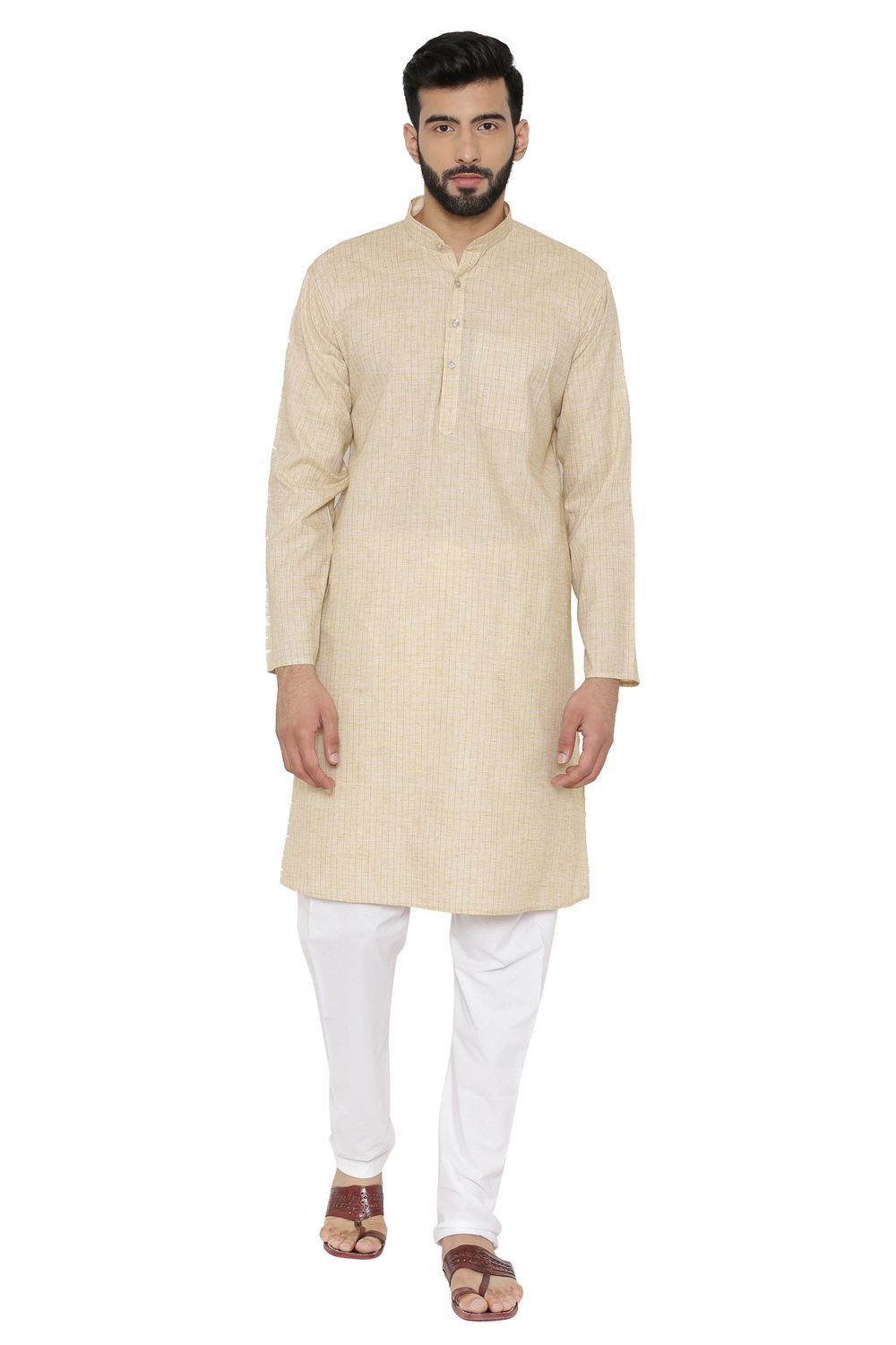 Linen Cotton Rich Yellow Kurta Pyjama